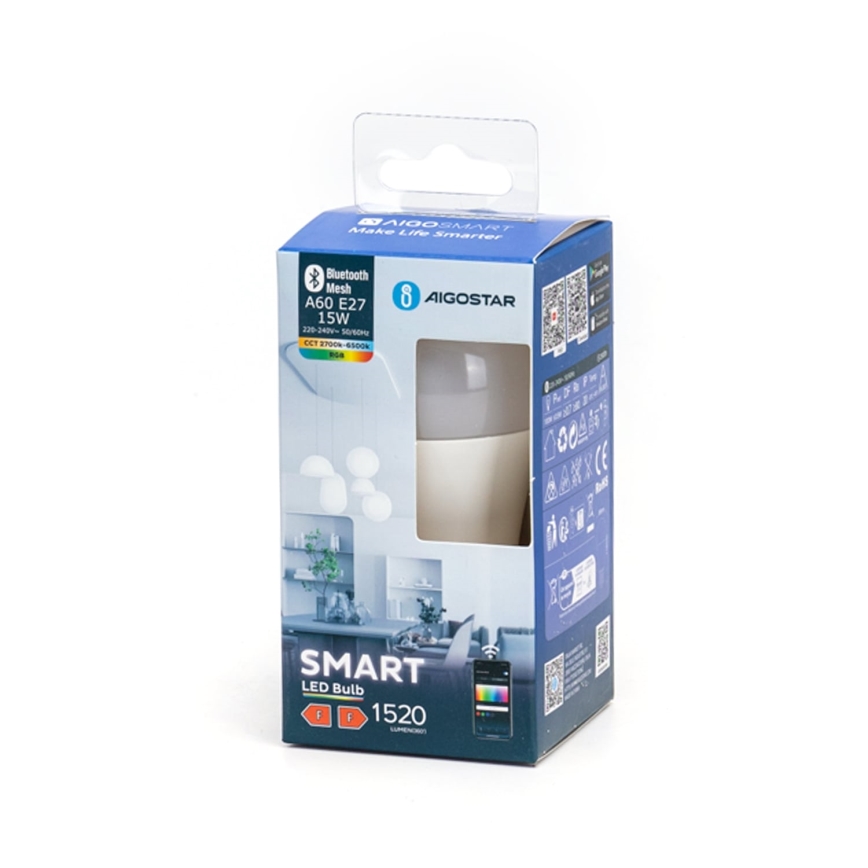 LED RGBW Himmennettävä polttimo MESH Älykäs A60 E27/15W/230V 2700-6500K - Aigostar