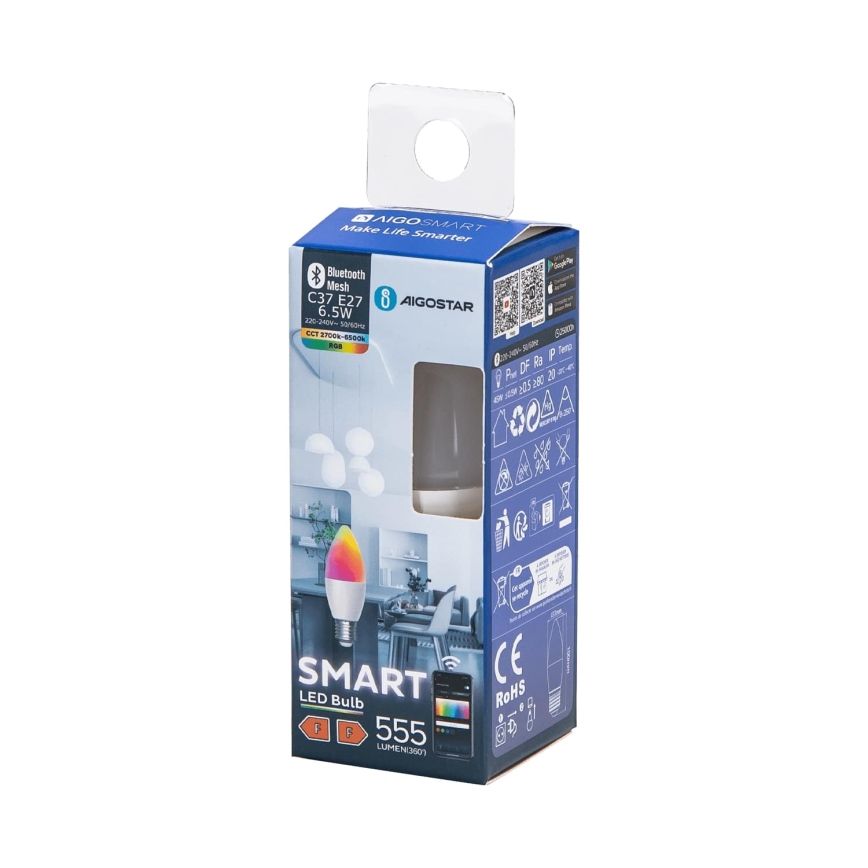 LED RGBW Himmennettävä polttimo C37 E27/6,5W/230V 2700-6500K - Aigostar