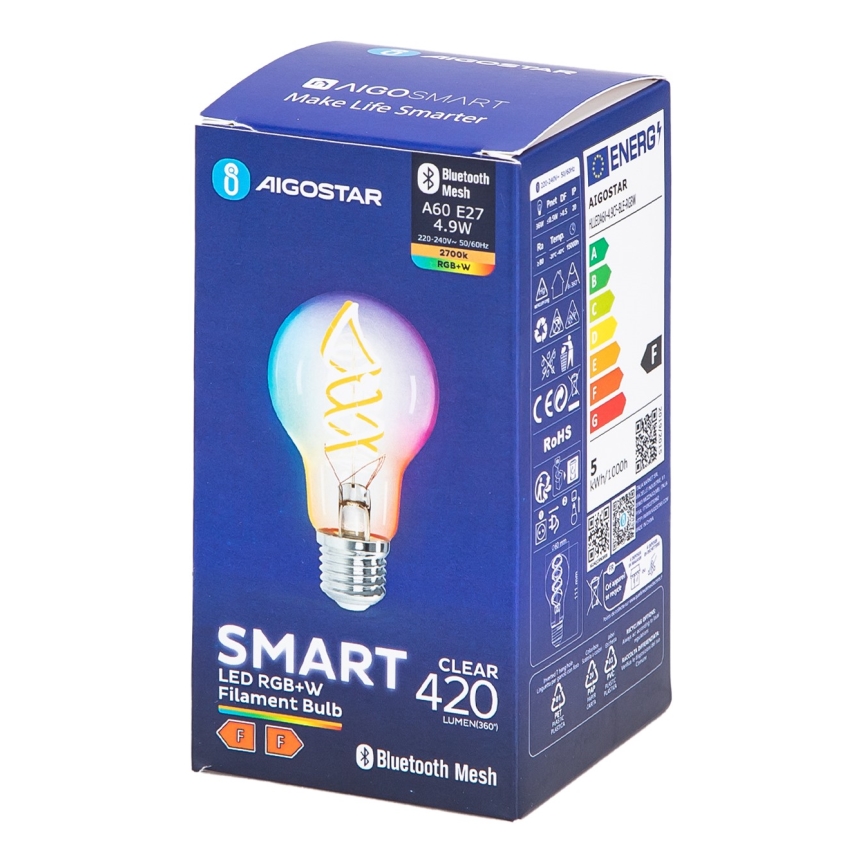 LED RGBW Himmennettävä polttimo FILAMENT MESH Älykäs A60 E27/4,9W/230V 2700K - Aigostar