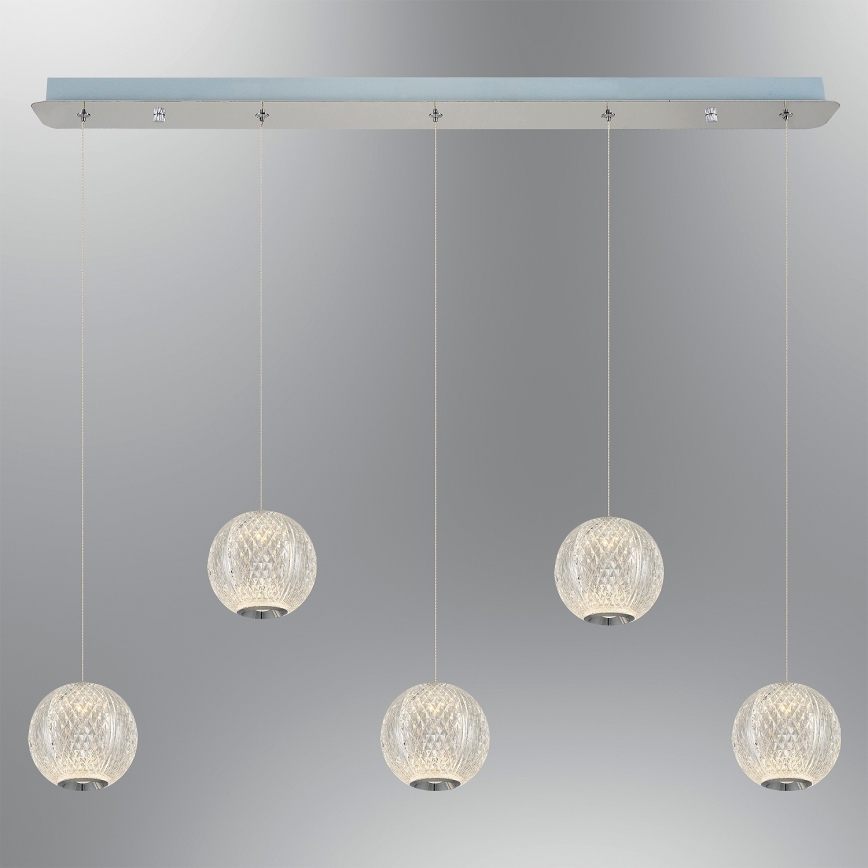 LED-riippuvalaisin CREMONA, vaijerikiinnitys, 5 x 5 W LED, 230 V, 3000 K, mattakromi