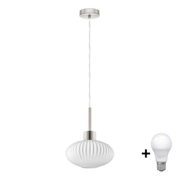 LED-riippuvalaisin HARMA vaijerilla, 1 x E27, 60 W, 230 V, Ø 25 cm, mattakromi/valkoinen