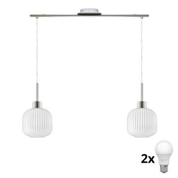LED-riippuvalaisin HARMA vaijerilla 2xE27/60W/230V mattakromi/valkoinen