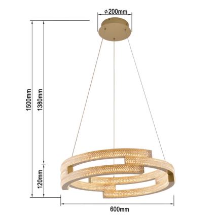 LED-riippuvalaisin johdolla TARJA LED/36W/230V 3000/4000/6000K halkaisija 60 cm kultainen