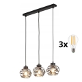 LED-riippuvalaisin kaapelikiinnityksellä ZULIA 3xE27/15W/230V musta/savunharmaa
