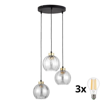 LED riippuvalaisin kaapelilla DEVI 3xE27/15W/230V musta/kirkas
