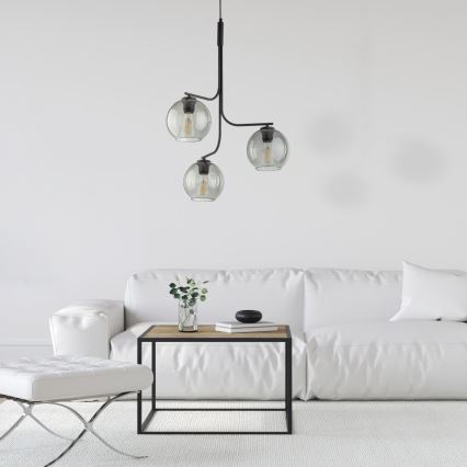 LED-riippuvalaisin langalla CESAR 3xE27/15W/230V musta/savunharmaa
