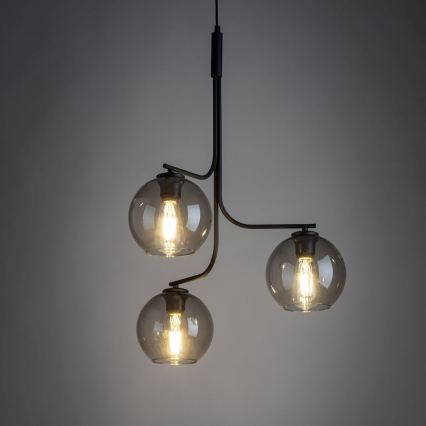 LED-riippuvalaisin langalla CESAR 3xE27/15W/230V musta/savunharmaa