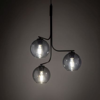 LED-riippuvalaisin langalla CESAR 3xE27/15W/230V musta/savunharmaa