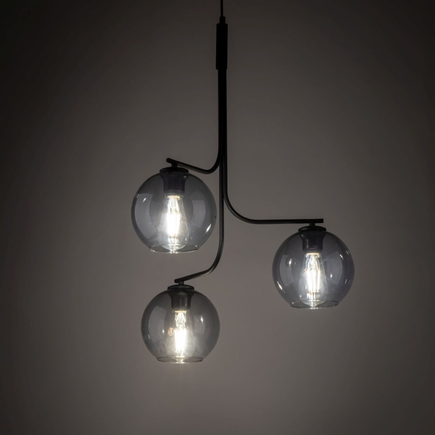 LED-riippuvalaisin langalla CESAR 3xE27/15W/230V musta/savunharmaa
