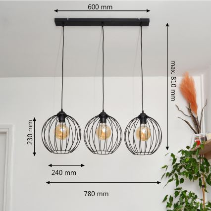 LED-riippuvalaisin köydellä MERCURE 3xE27/15W/230V