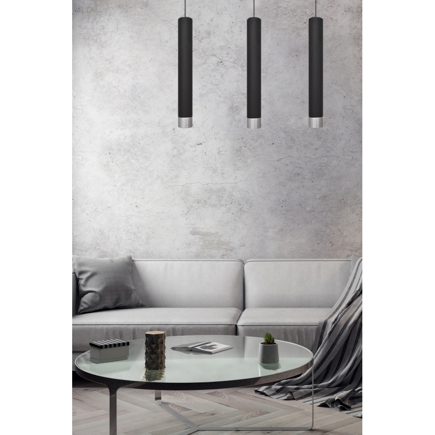 LED-riippuvalaisin köydellä TUBA 3xGU10/4,8W/230V musta/kiiltävä kromi
