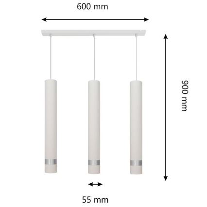 LED-riippuvalaisin köydellä TUBA 3xGU10/4,8W/230V valkoinen/kiiltävä kromi
