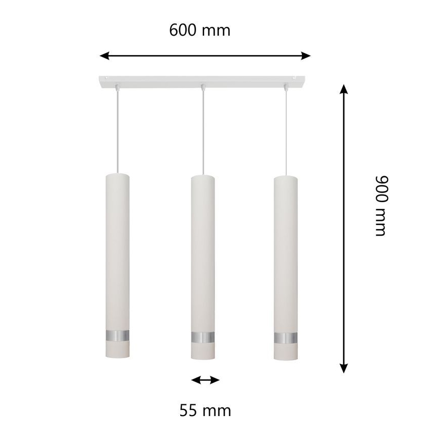 LED-riippuvalaisin köydellä TUBA 3xGU10/4,8W/230V valkoinen/kiiltävä kromi