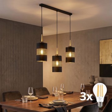 LED-riippuvalaisin vaijerilla BOGART 3xE27/15W/230V musta/kulta