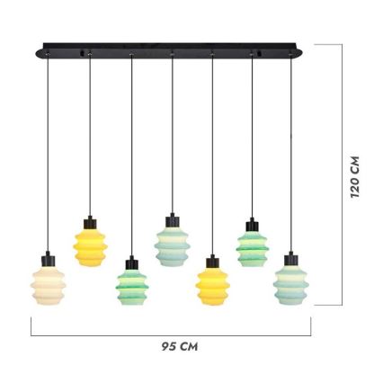 LED-riippuvalaisin vaijerilla CACTUS 7xLED/2,8W/230V 3000K vihreä/keltainen/valkoinen