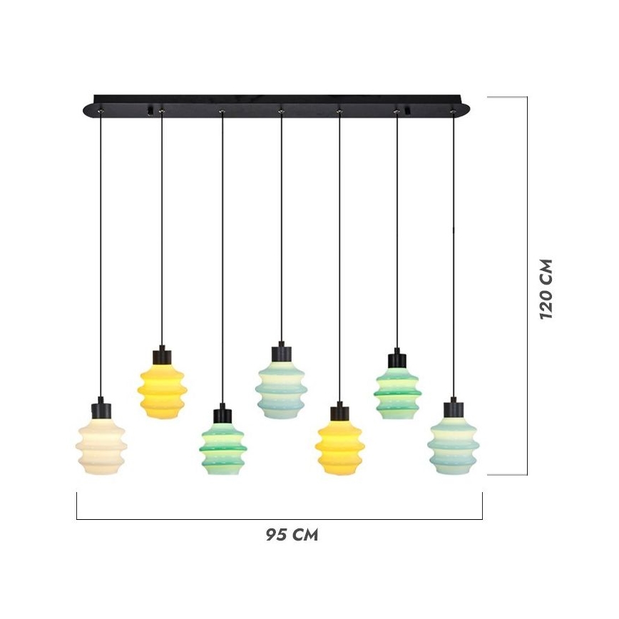 LED-riippuvalaisin vaijerilla CACTUS 7xLED/2,8W/230V 3000K vihreä/keltainen/valkoinen