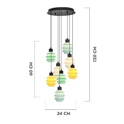 LED-riippuvalaisin vaijerilla CACTUS 8xLED/2,8W/230V 3000K vihreä/keltainen/valkoinen