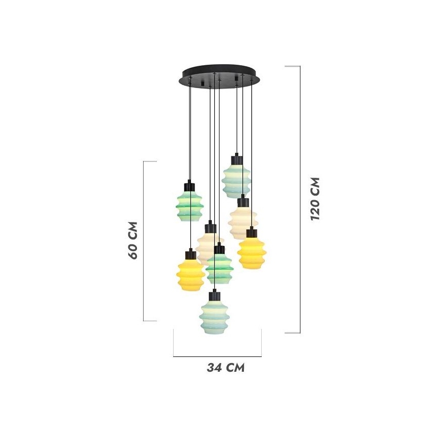 LED-riippuvalaisin vaijerilla CACTUS 8xLED/2,8W/230V 3000K vihreä/keltainen/valkoinen