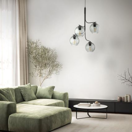 LED-riippuvalaisin vaijerilla CESAR 4xE27/15W/230V musta/savunharmaa