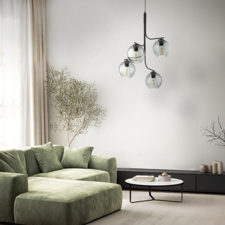 LED-riippuvalaisin vaijerilla CESAR 4xE27/15W/230V musta/savunharmaa