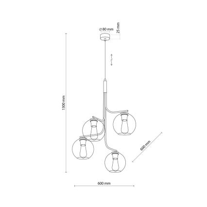 LED-riippuvalaisin vaijerilla CESAR 4xE27/15W/230V musta/savunharmaa
