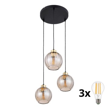 LED-riippuvalaisin vaijerilla DEVI 3xE27/15W/230V musta/savunbeige