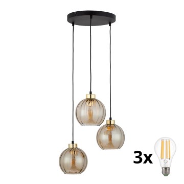 LED-riippuvalaisin vaijerilla DEVI 3xE27/15W/230V musta/savunbeige