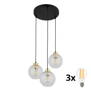 LED-riippuvalaisin vaijerilla DEVON 3xE27/15W/230V musta/kirkas