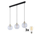 LED-riippuvalaisin vaijerilla DEVON 3xE27/15W/230V musta/kirkas