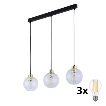 LED-riippuvalaisin vaijerilla DEVON 3xE27/15W/230V musta/kirkas