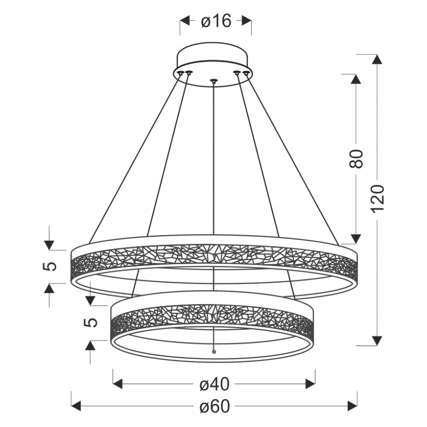 LED-riippuvalaisin vaijerilla FROZI LED/38W/230V, halkaisija 60 cm, musta