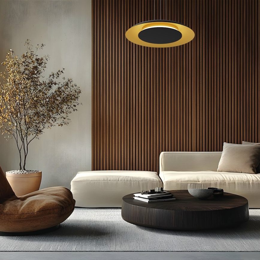LED-riippuvalaisin vaijerilla PIATTINO LED/30W/230V 2700/3200/4000K halkaisija 40 cm musta/kulta