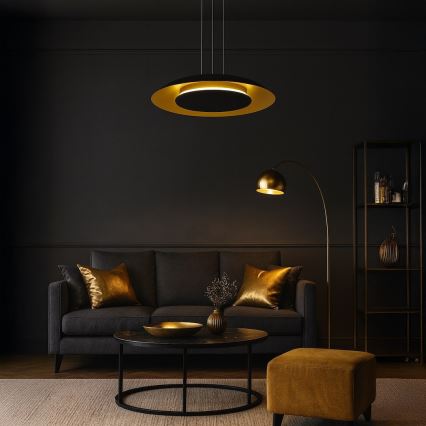 LED-riippuvalaisin vaijerilla PIATTINO LED/30W/230V 2700/3200/4000K halkaisija 40 cm musta/kulta