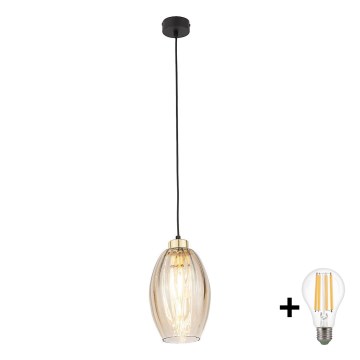 LED-riippuvalaisin vaijerilla SEBO 1xE27/15W/230V musta/savunvaalea beige