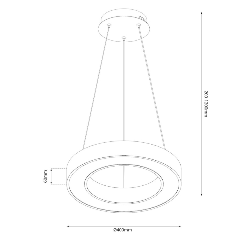 LED-riippuvalaisin vaijerilla UNION LED/40W/230V 3000/4000/6500K, halkaisija 40 cm, musta