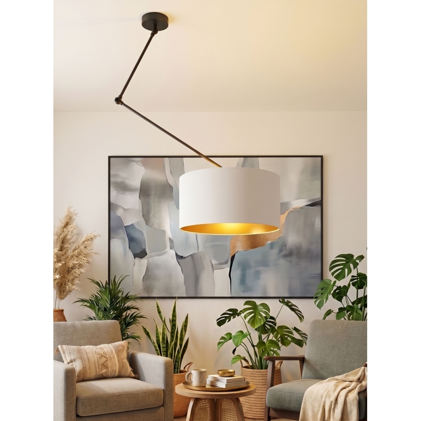 LED-säädettävä riippuvalaisin tangolla GORTA 1xE27/60W/230V valkoinen/kulta