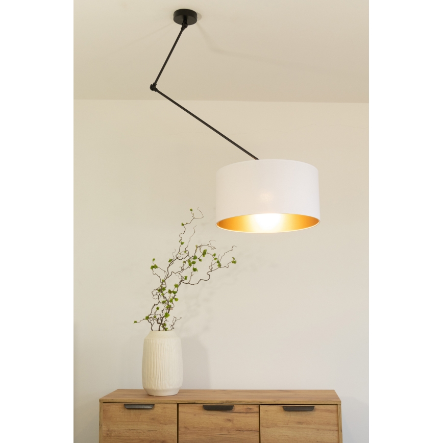 LED-säädettävä riippuvalaisin tangolla GORTA 1xE27/60W/230V valkoinen/kulta