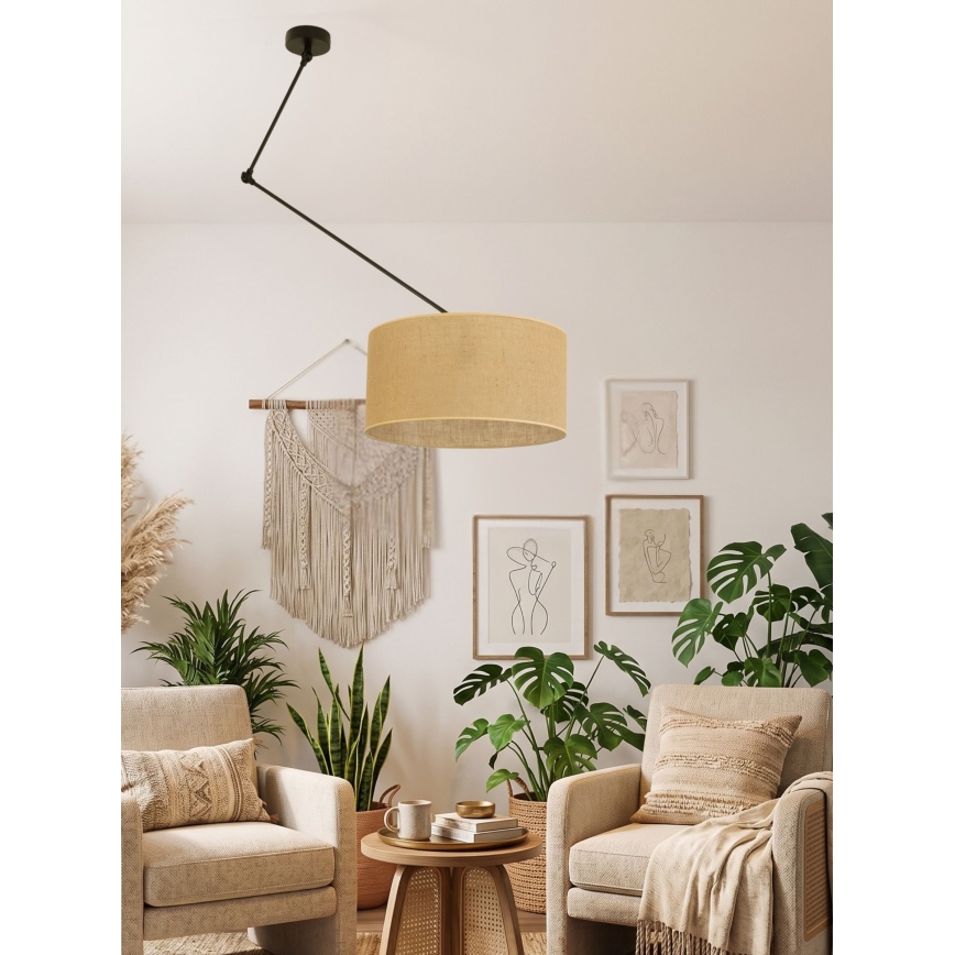 LED-säädettävä varsi-riippuvalaisin GORTA 1xE27/60W/230V, juutti