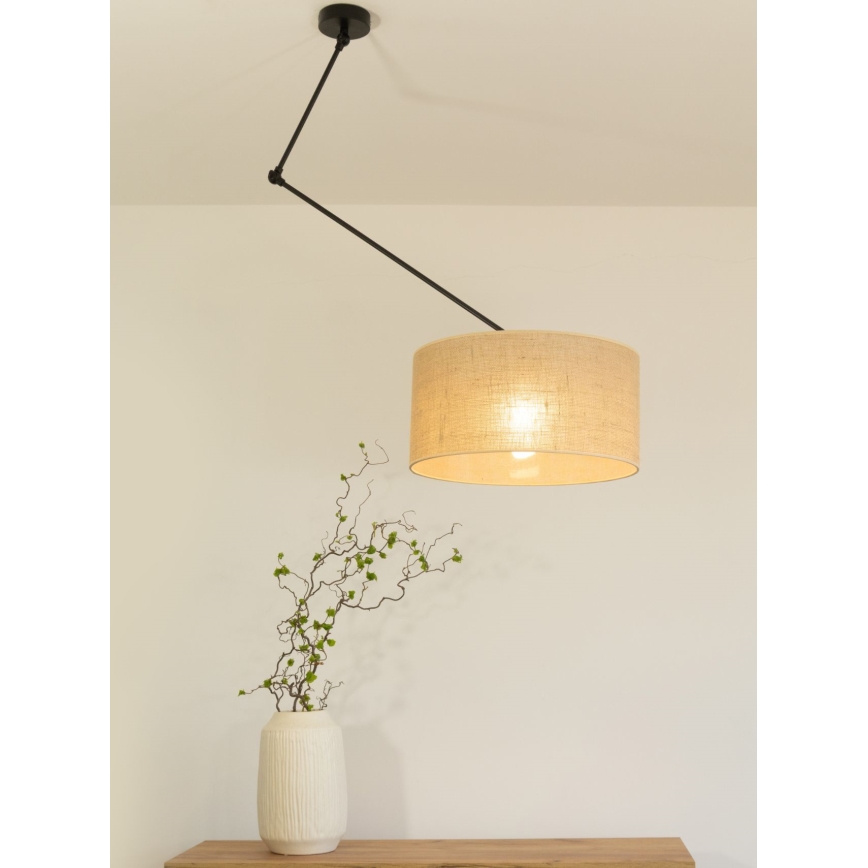 LED-säädettävä varsi-riippuvalaisin GORTA 1xE27/60W/230V, juutti
