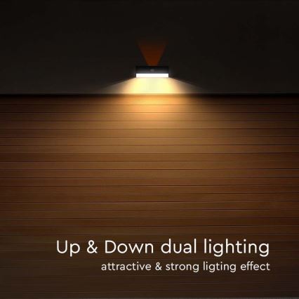 LED-seinäaurinkovalaisin anturilla LED/3W/3,7V 3000K/4000K IP65 1200 mAh musta