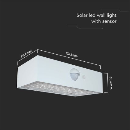 LED-seinäaurinkovalaisin anturilla LED/3W/3,7V 3000K/4000K IP65 valkoinen
