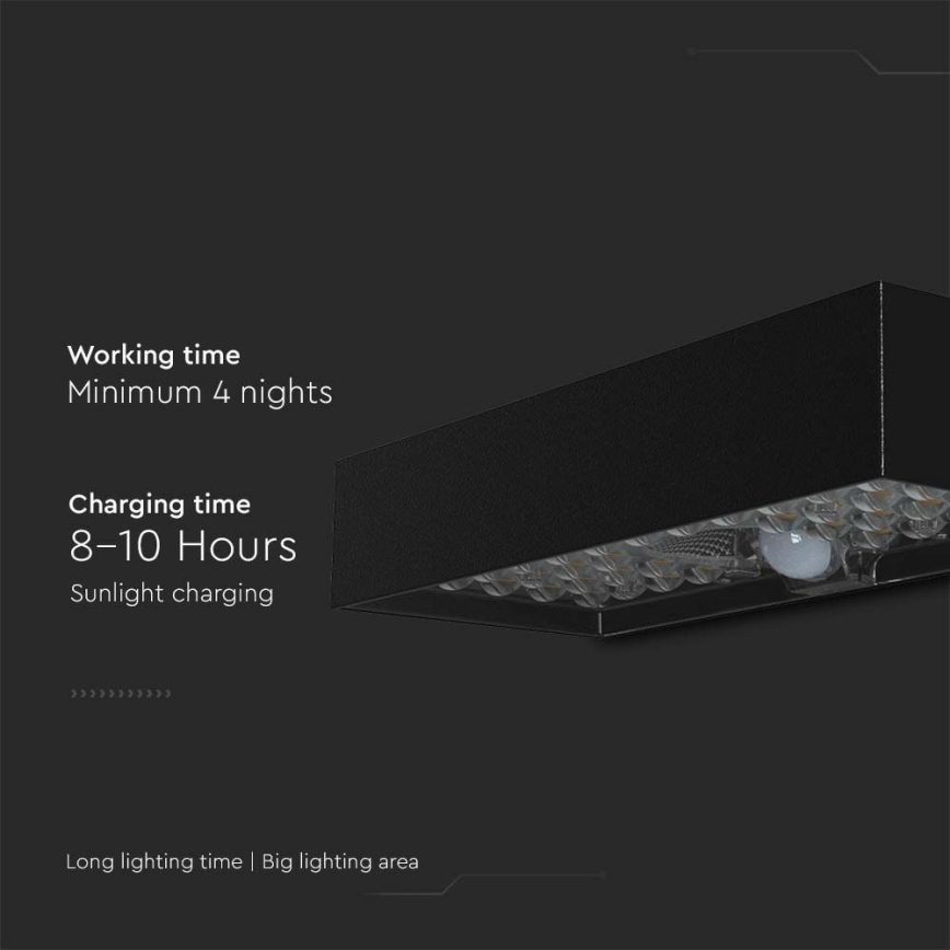 LED-seinäaurinkovalaisin anturilla LED/6W/3,7V IP65 4000K 3000 mAh musta