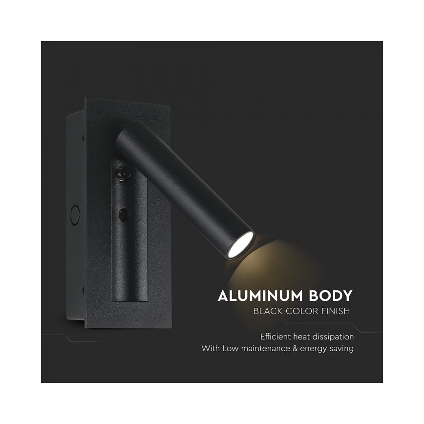 LED-seinäkohdevalaisin LED/2W/230V 3000K musta