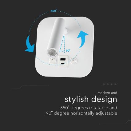 LED-seinäkohdevalaisin USB-portilla LED/8W/230V 3000K valkoinen