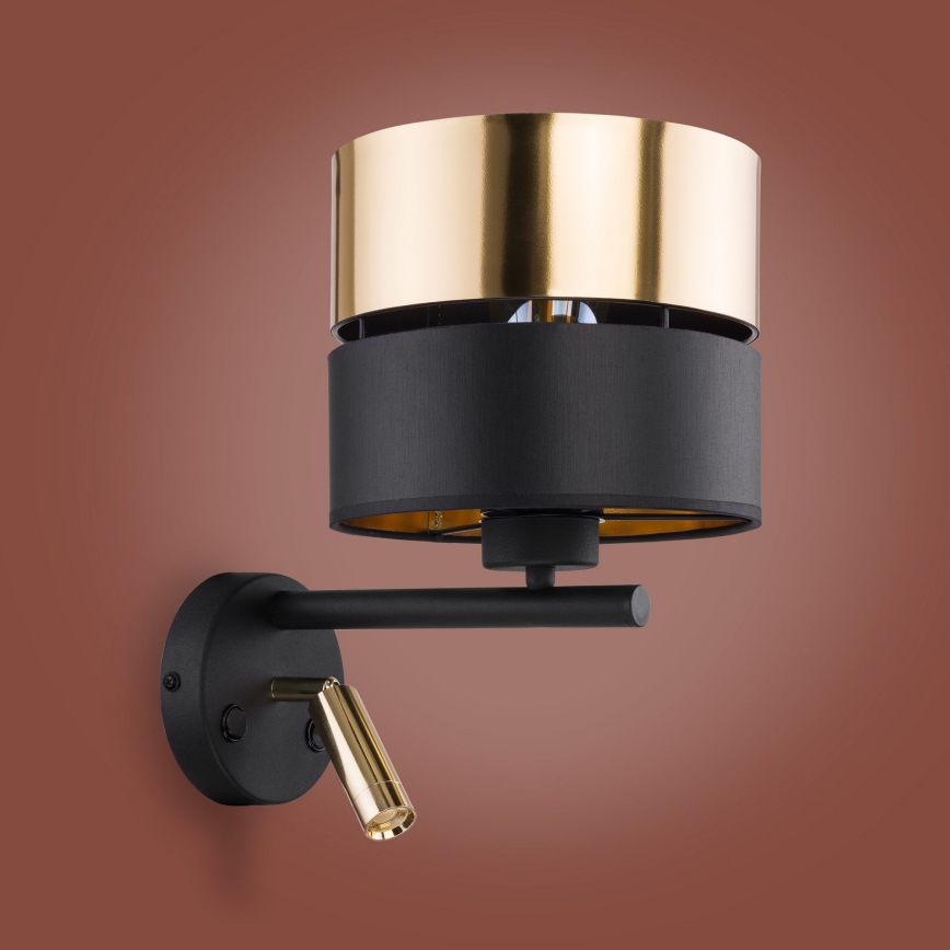 LED Seinälamppu HILTON 1xE27/15W/230V + LED/3W/230V messinki/musta