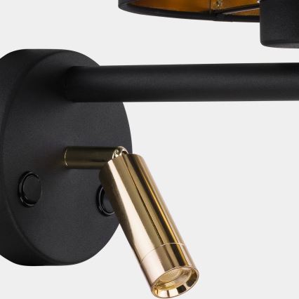 LED Seinälamppu HILTON 1xE27/15W/230V + LED/3W/230V messinki/musta