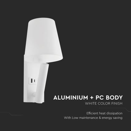LED-seinälamppu USB-portilla LED/2W/230V 3000K valkoinen