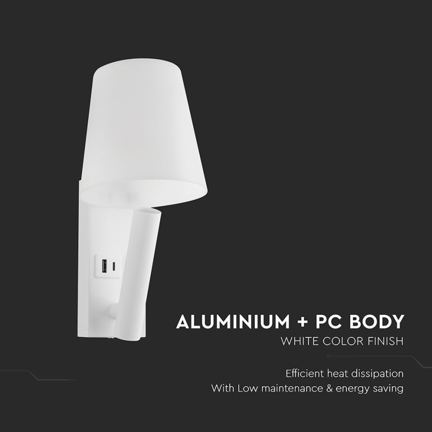 LED-seinälamppu USB-portilla LED/2W/230V 3000K valkoinen