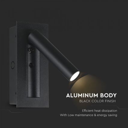 LED-seinäspotti LED/2W/230V 3000K musta