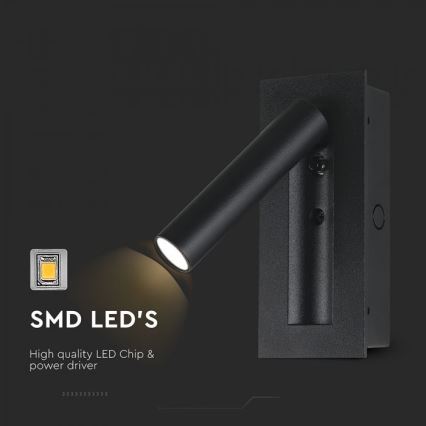 LED-seinäspotti LED/2W/230V 3000K musta